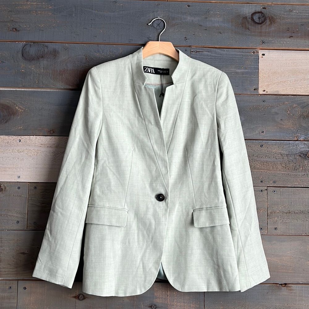 Zara Light Green One Button Suit Blazer 6